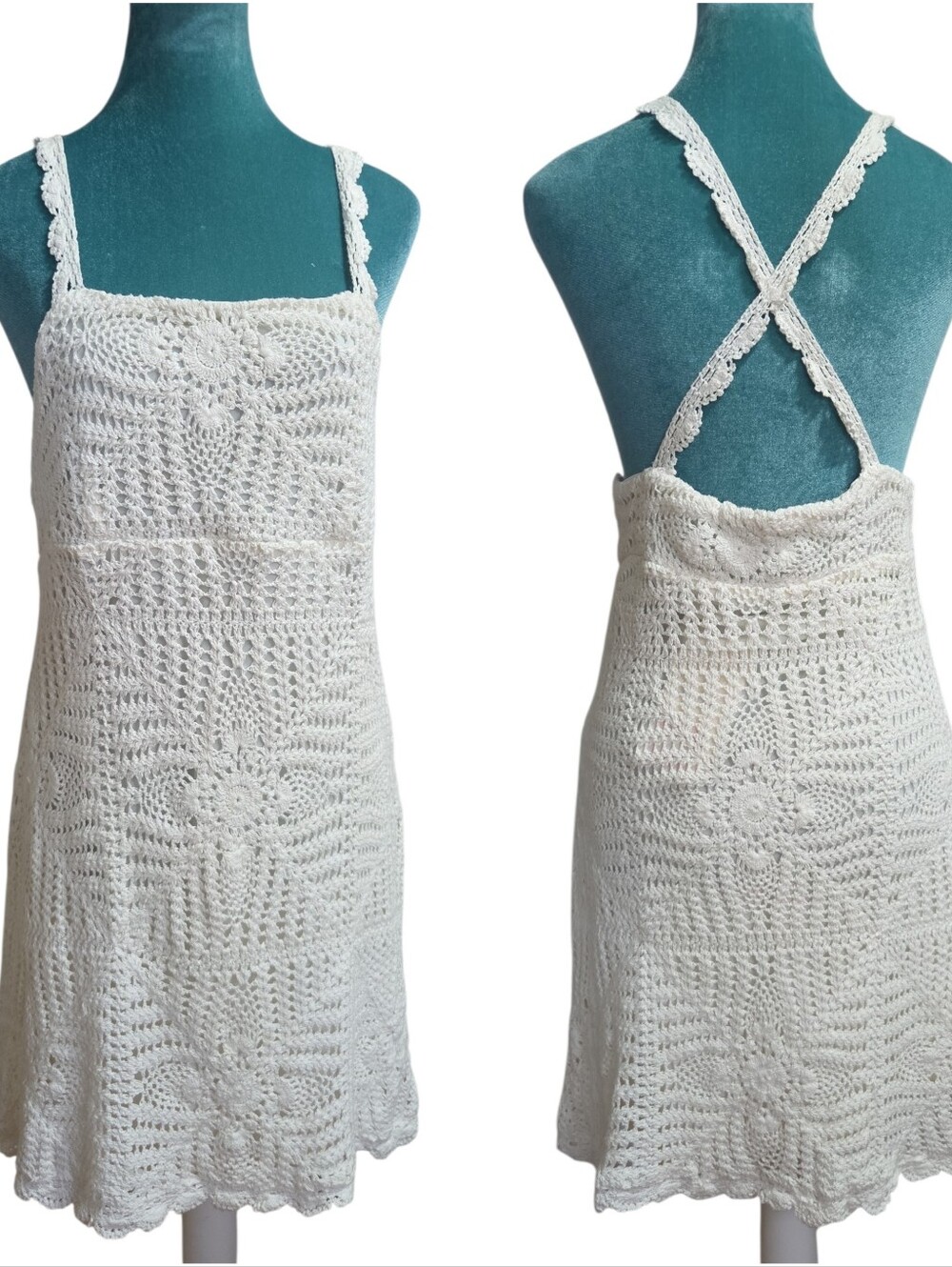 NEW! Zara White Crochet Open Knit Mini Dress with Criss Cross Crossback Straps